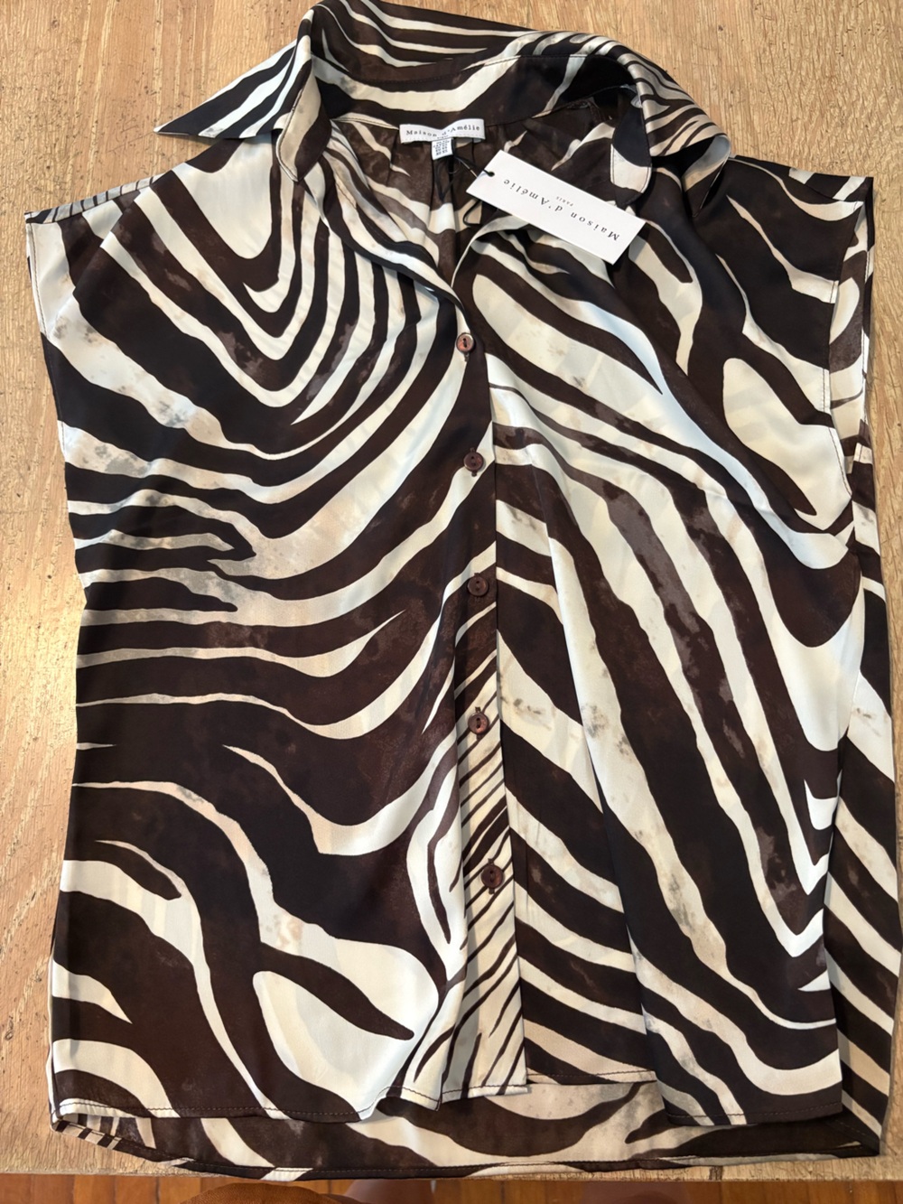 BNWT Maison d’Amelie satin zebra blouse xs